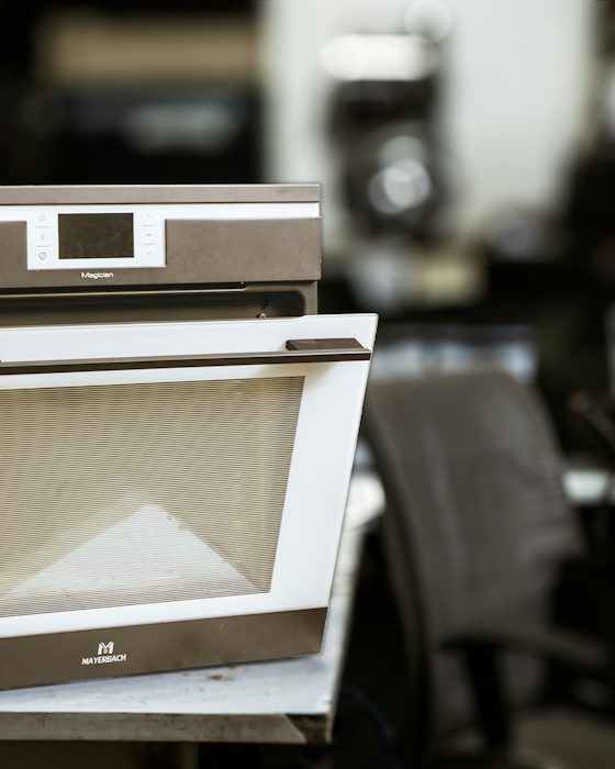 Built-in oven with its door open