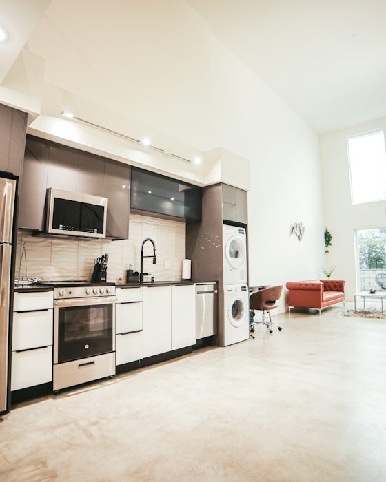 Stainless steel fridge freezer in a kitchen